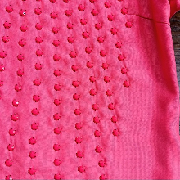KARTA • jeweled mini shift dress coral peach salmon embellished a-line mod - Picture 7 of 8